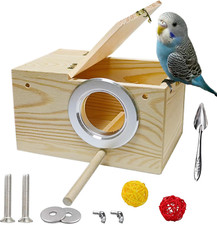 Wood Bird Nest Box with Perch for Parakeet Budgie Lovebird Finch Sparrow 7.8"