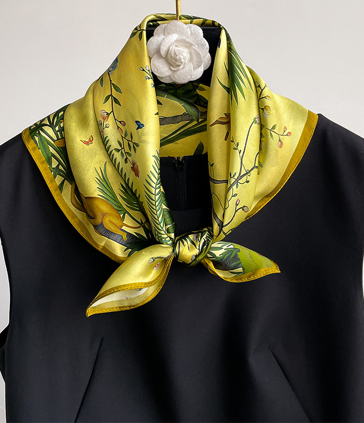 100% Mulberry Silk Scarf 53X53cm Women Square Bandana Wrap Bird Forest new