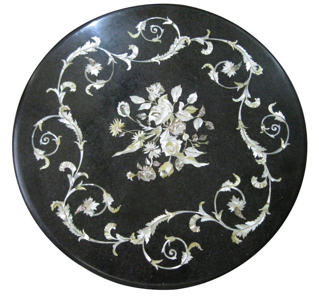 18-Inch Black Marble Coffee Table with Pietra Dura Stone Inlay for Home Decor or Gift