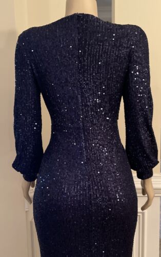 Beauty Emily Navy Blue Sequin Long sleeve Gown Women Size L - Picture 5 of 5