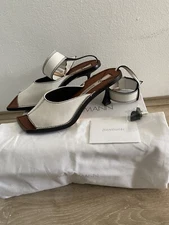 Zimmermann Heels Sz 40 AU 9 Canvas White Ivory Leather Ankle Strap UNIQUE w Box