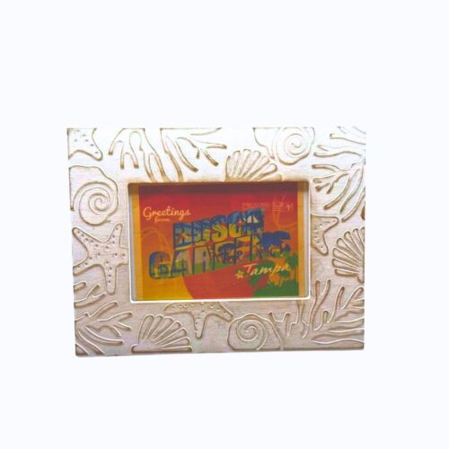 Coastal whitewashed 6x4 picture frames set of 2 with Coral and Shell Accents - Picture 6 of 7