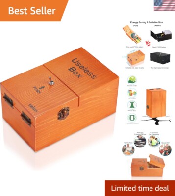 Wood Color Useless Box - Unique Stress Relief Toy with PUSH Button Action