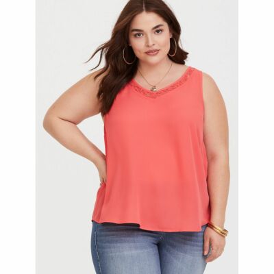 NWT Torrid Pink Sheer Lace V-Neck Georgette Tank Top Shirt Plus