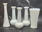 Vintage Lot of 5 Milk Glass and Hobnail Vases