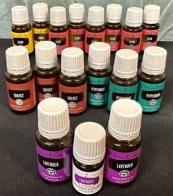 17 Bottles Young Living Essential Oils Lavender Thieves Peppermint & More NEW!