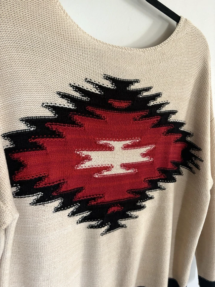 Suéter Tribal Azteca LRL Lauren Jeans Co. Ralph Lauren Mujer Talla M/lg Leer Preppy Foto 2 de 4
