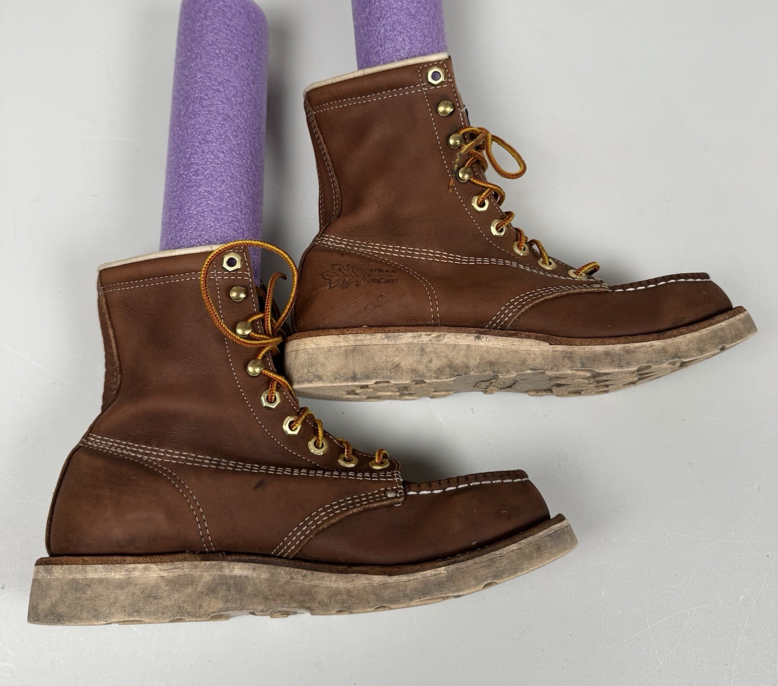 Vintage Field N Forest Brown Leather Moc Toe Work Boots Mens 6.5 Workwear Vibram