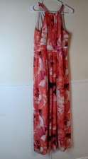 Eliza J Dress Womens 6 Pink Floral Maxi Halter Chiffon Pleated Lined Sundress