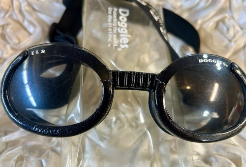 Doggles ILS Originalz Lg Dog Goggles Black Frame Clear Lens EUC W Case