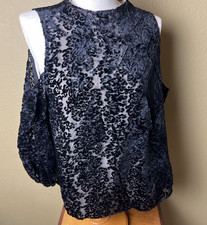 Nuevo Top Alice+Olivia Mujer L Terciopelo Burnout Hombro Frío Encaje Lindo Hada Gótica