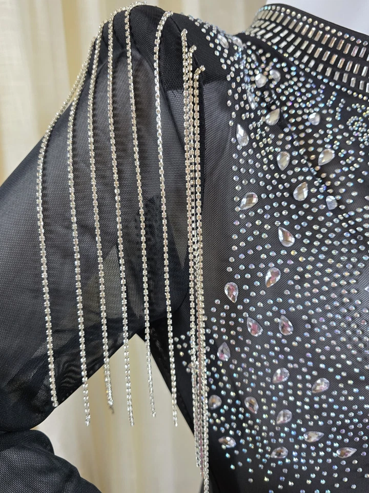 Mono negro de malla con estrás de manga larga para mujer talla XL Foto 3 de 4