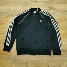Adidas Track Jacket Mens L Large Black SST Firebird Trefoil Originals Retro