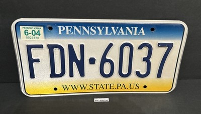 Pennsylvania License Plate, FDN - 6037 WWW.STATE.PA.US — Excellent