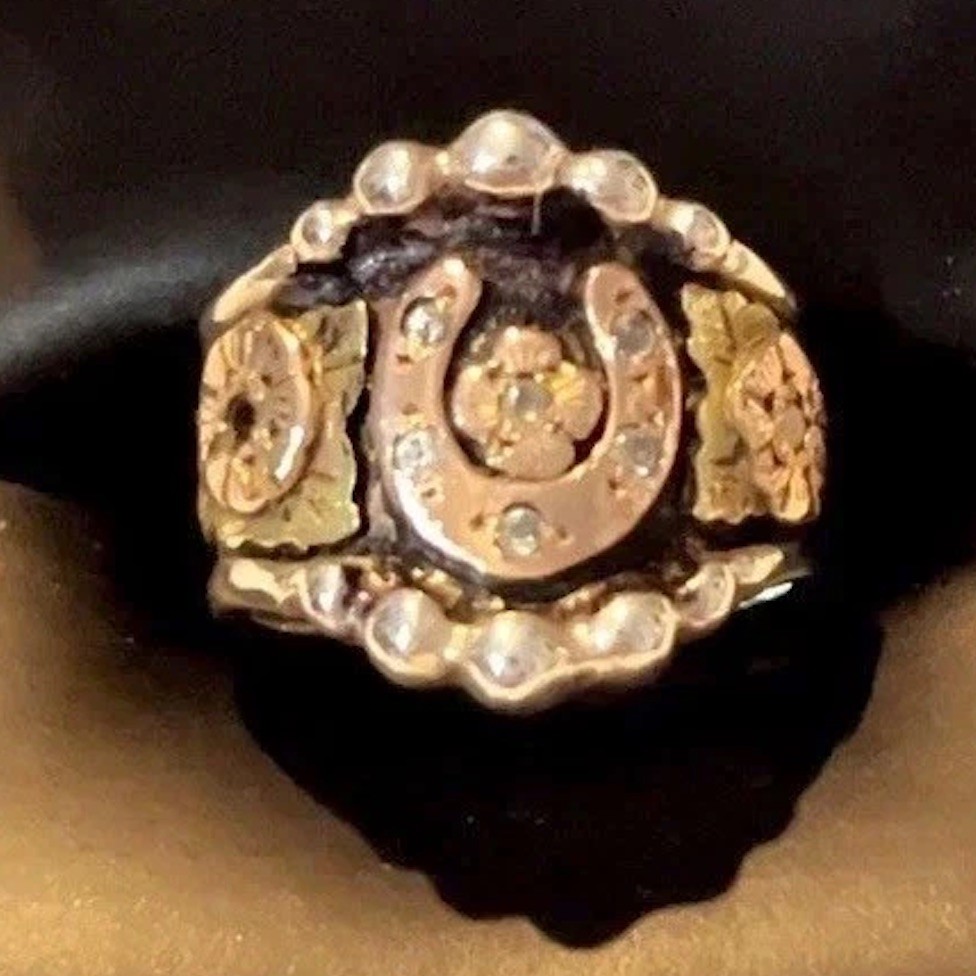 HYO Silver Women’s Western  Horseshoe .925 & 10K Yellow Gold Diamond Ring Size 5