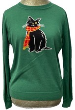 Suéter Suéter Modcloth Verde Negro Gato Con Bufanda Tejido Talla Grande