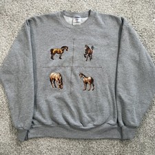 Vintage Jerzees Sweatshirt Mens Large Gray Embroidered Horse Made USA 90s