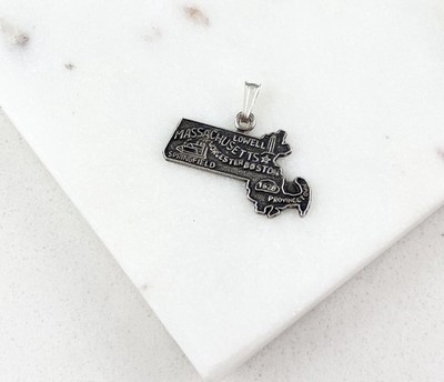 Vintage 925 Sterling Silver Massachusetts State USA Map Charm 