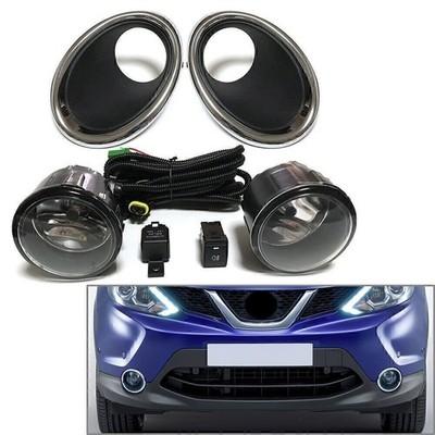 Pair Front Fog Light Lamp+Wiring+Switch Kit For Nissan QASHQAI J11 2014-2017