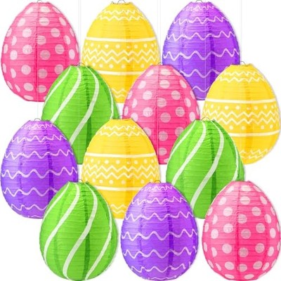 12 Pcs 10 Inch Easter Party Decorations Easter Eggs Paper Lanterns Egg Bright