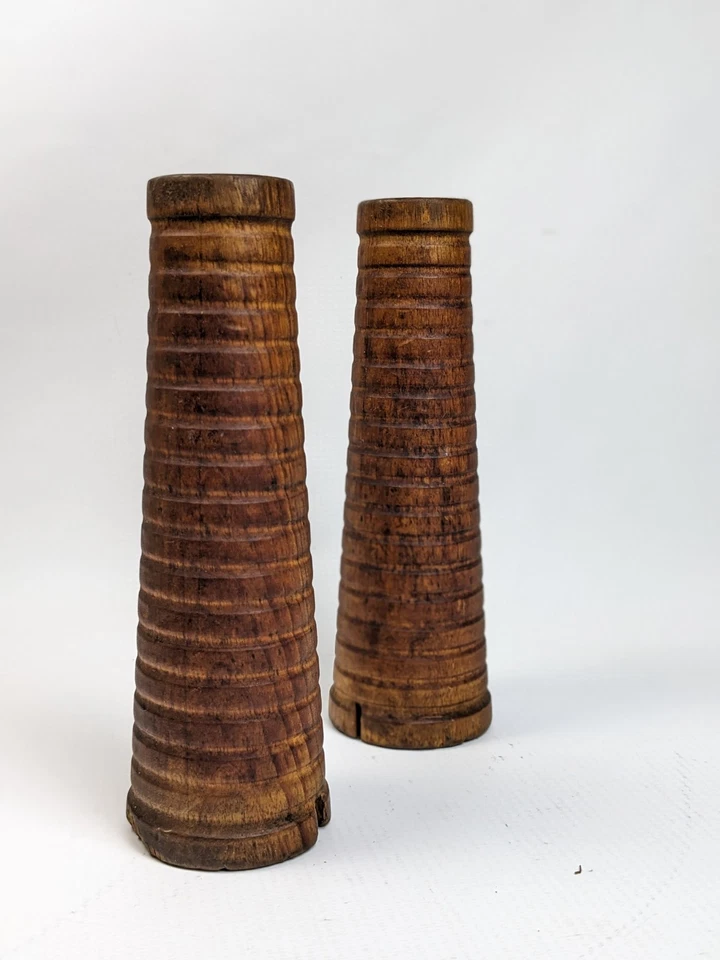 Antique wooden Mill sewing Spools Primitive Bobbin candle holders bud vase 7" - Image 3 of 4