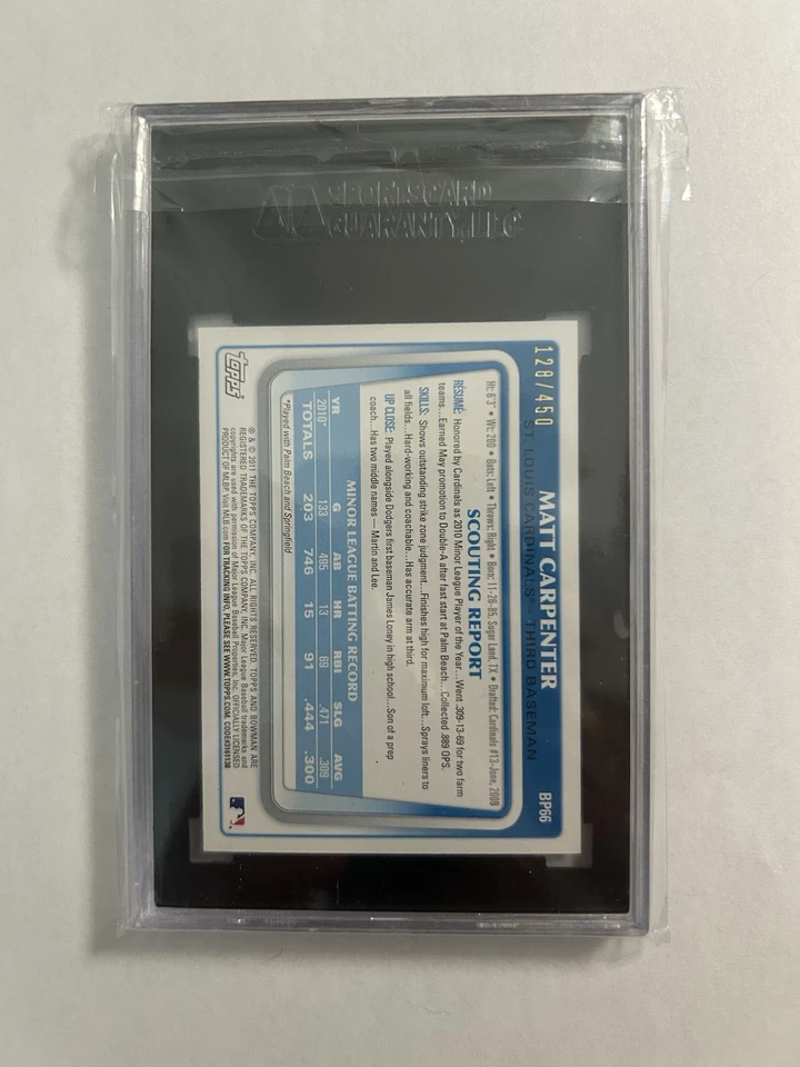 2011 Bowman Prospects Matt Carpenter Auto Green /450 (RC) SGC 8.5 Graded - Image 2 of 2