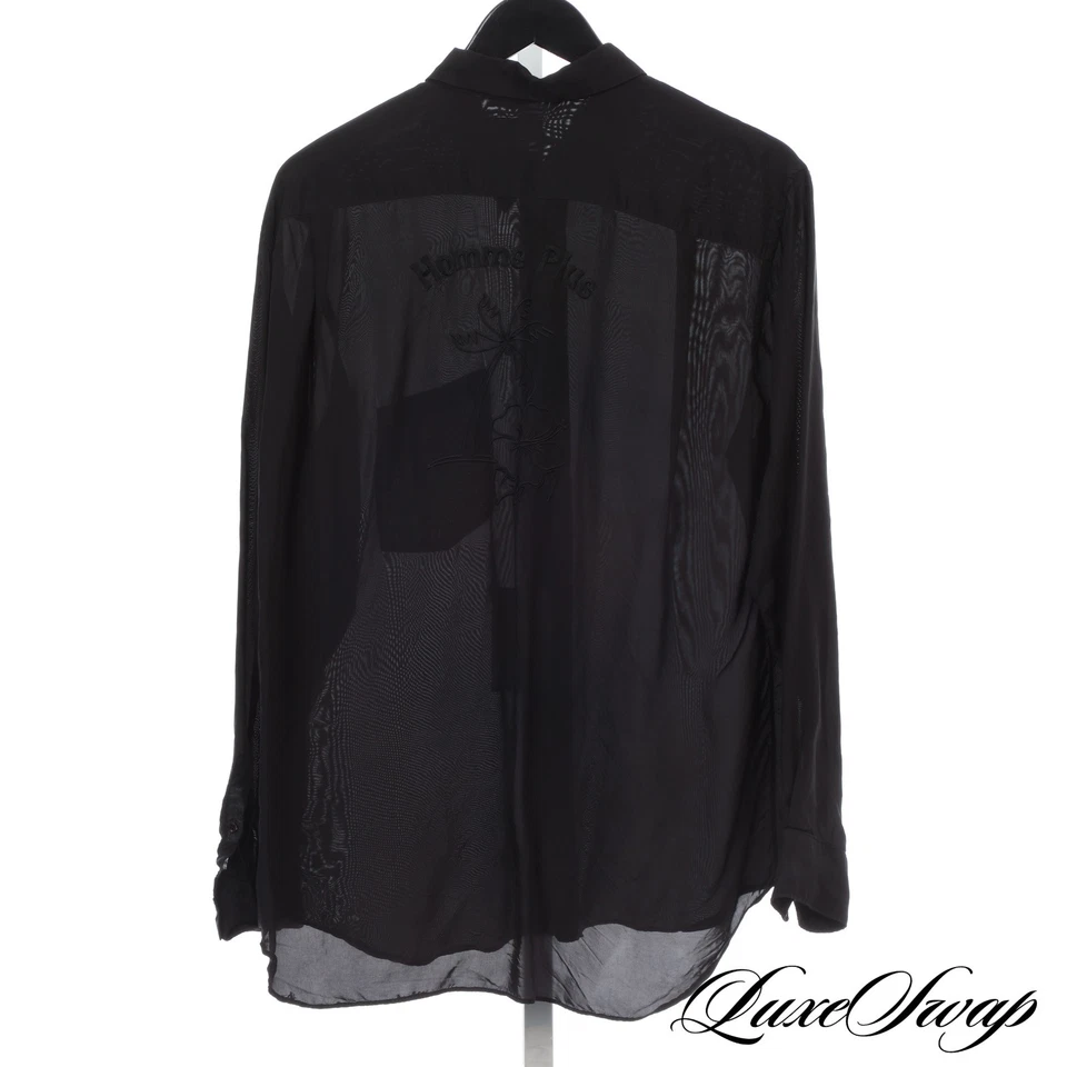 Camisa Comme des Garcons negra lisa brillante drapeada con botones L nueva sin etiquetas Foto 2 de 4