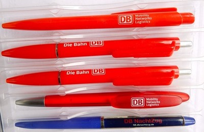 5 Kugelschreiber Bannerkuli-Floaty Pen-Prodir DS5 Senator-Deutsche Bahn-Rarität