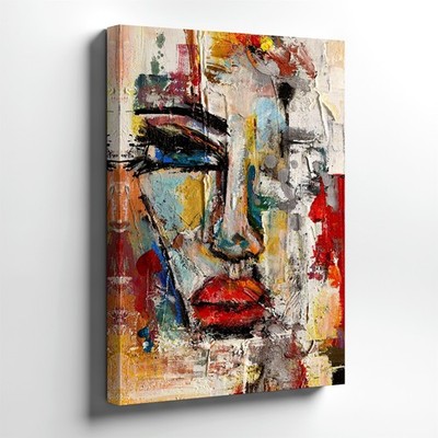 Wall Art Abstract Face Painting Textured Colorful Portrait Canvas Decor 8x16