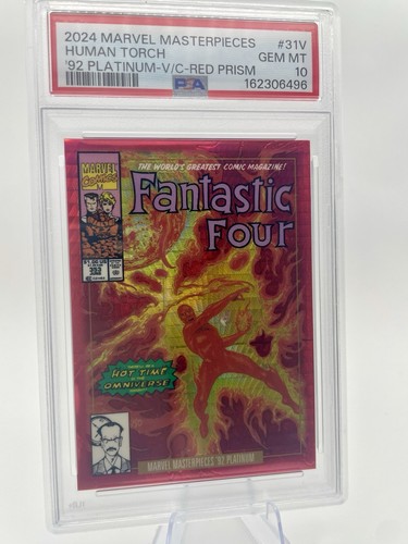 2024 Marvel Masterpieces '92 Platinum HUMAN TORCH - Variant Red Prism VC- PSA 10