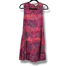 Go Fish Clothing Womens Pink Batik Floral Rayon Sleeveless Pocket Dress Small