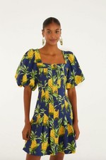 NWT FARM RIO Pineapple Print Linen Blend Minidress SZ XS $230