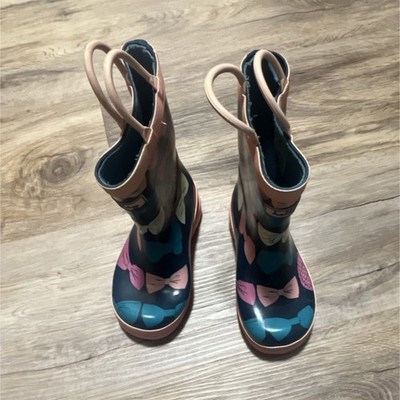 Hatley Girls Waterproof Bow Rain Boots Pink Blue Multicolor Rubber Pull On