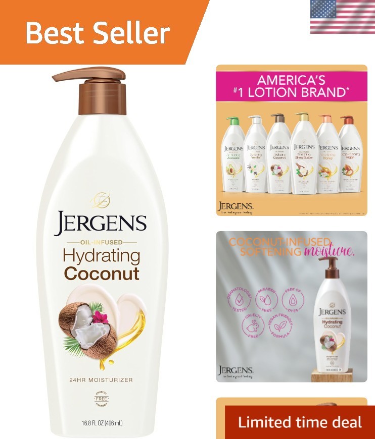 Lightweight Coconut Body Lotion 16.8 oz Hydrating Moisturizer Dermatologist Tested