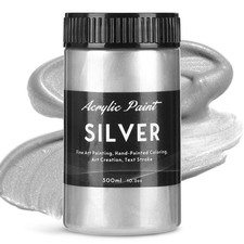300ml Silver Metallic Acrylic Paint, Non Toxic Waterproof Silver Metallic Acr...