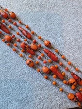 Vintage Orange Hues Long Glass Bead Layering Necklaces