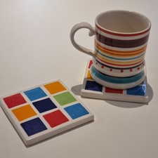 Mug & Coasters Whittard of Chelsea HANDPAINTED STRIPE TEA COFFEE