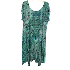 World Unity A-Line Boho Midi Dress Womens Plus Sz 2X Aqua Paisley Print Flowy