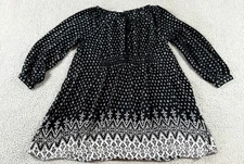 En Crème Black White Size S Boho Peasant Geometric Tribal Cottagecore Mini Dress