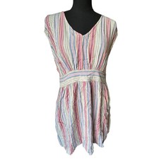 LOFT Women’s Size Large Petite Striped Sleeveless Dress Cotton Blend Casual Boho