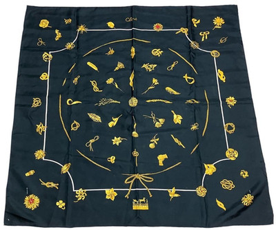 HERMES Clips Carre 90 Seidentuch schwarz gold ohne Karton gebraucht