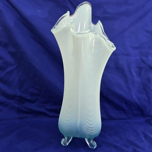Fenton Aquamarine Ombre Opalescent Swung Drape Footed Vase 12.5" Tall