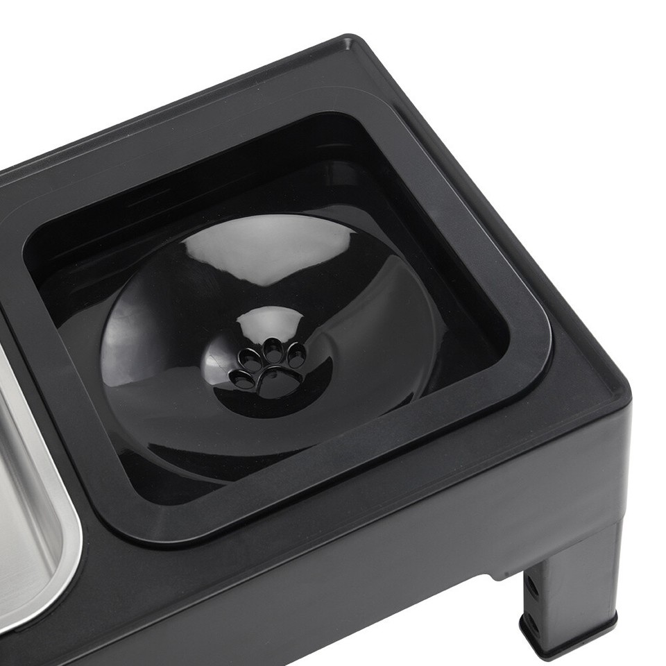 Large Height Adjustable Fold Dog Food Feeding Stand Station Double