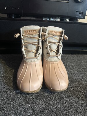 Pink And Beige Sperry Saltwater Duck Boot size Barely