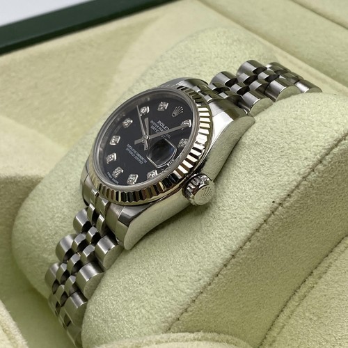Rolex Datejust 179174 cadran noir or acier cadran diamant boîte de montre pour femmes papier - Photo 3 sur 6
