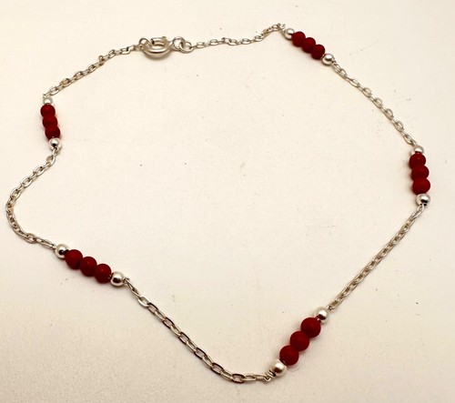 Handgefertigt ~ Sterlingsilber 0,925 3 mm Runde Koralle 9 1/2" Fußkettchen Fußkettchen - Bild 3 von 10