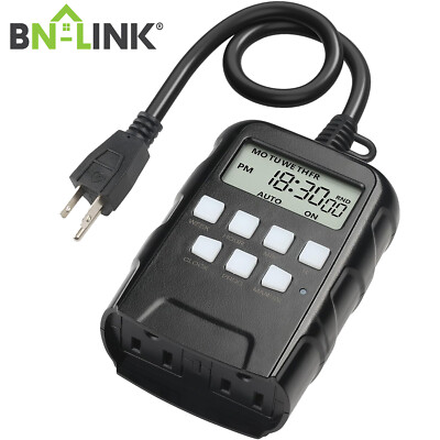 BN-LINK 7 Day Outdoor Heavy Duty Digital Programmable Timer Dual Outlet 125V AC.