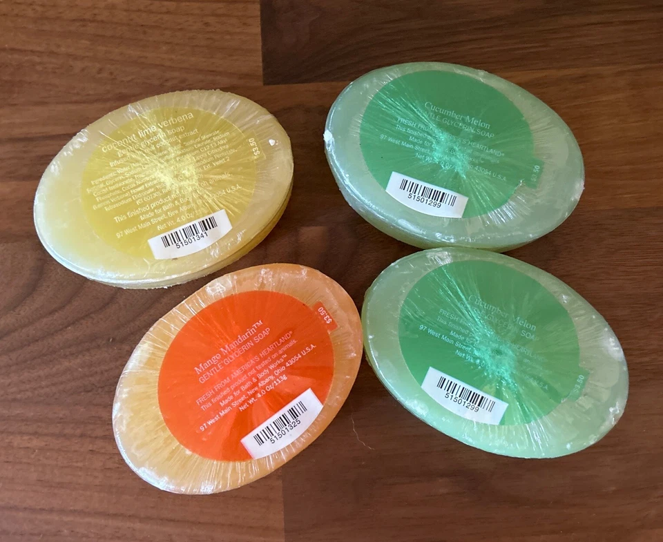 Vtg 4 Bath Body Works Gentle Glycerin Soap Bar Cucumber Melon Verbena Mandarin - Image 2 of 4