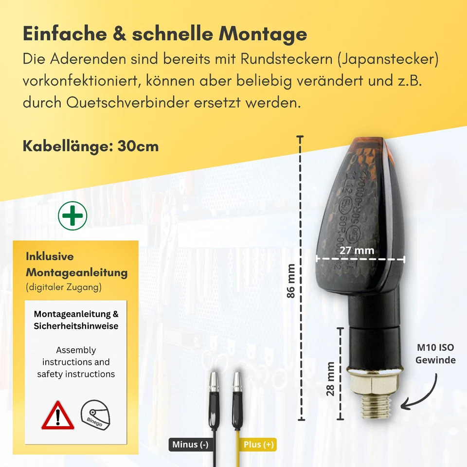 Binego® 4x LED Blinker Motorrad E Geprüft Rauchglas Universelle Blinkleuchten - Bild 3 von 4