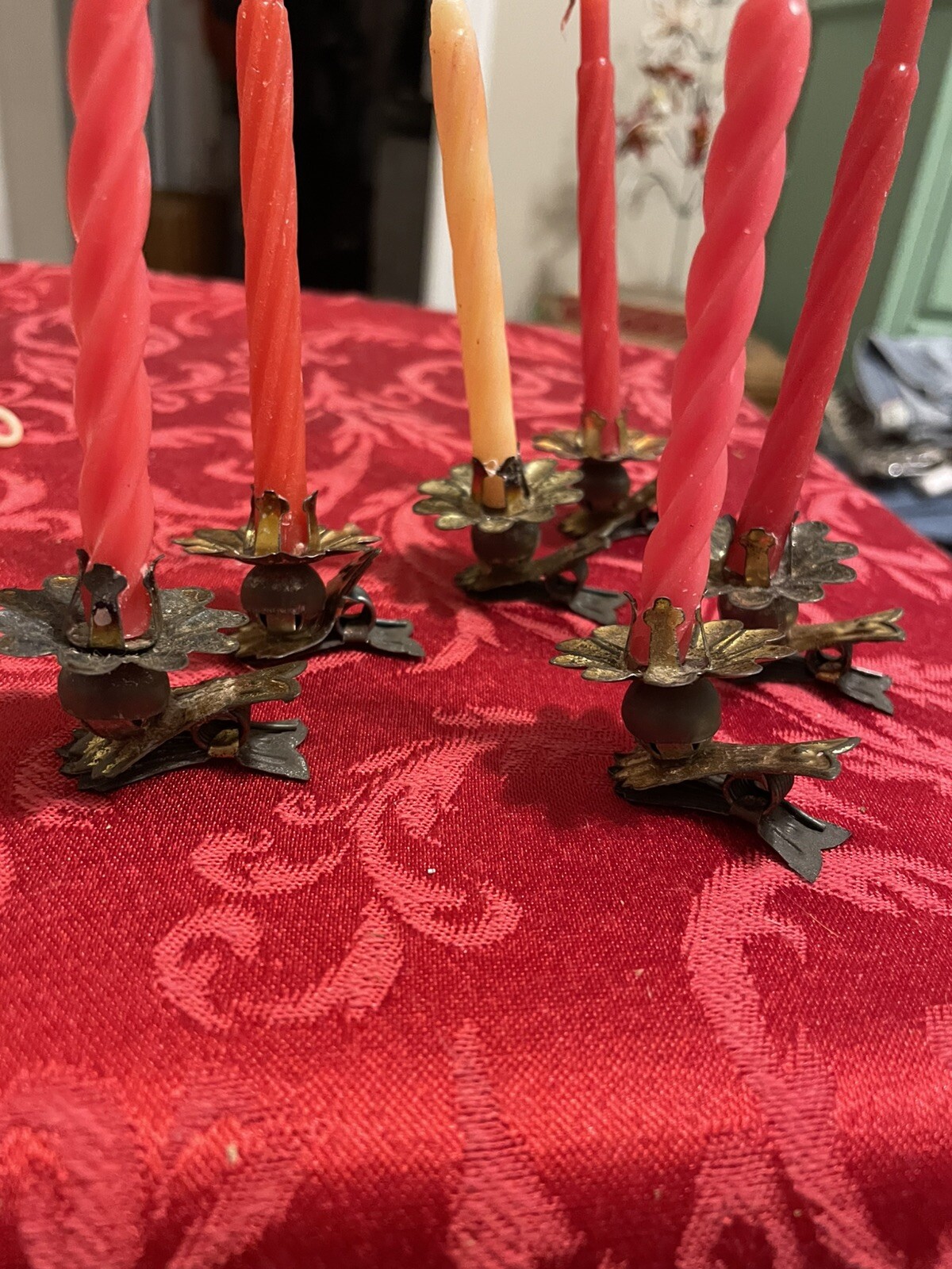 6 Vtg Christmas Clip W/ Candle Holders For Tree & 13 Vtg Icicle Tree Decorations